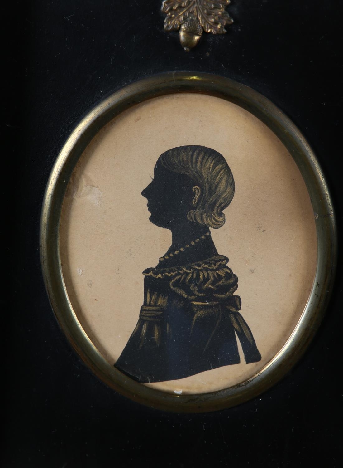 A Victorian silhouette of a young woman detailed in gilt, 7.5cm x 5.75cm, rosewood frame together - Image 4 of 5