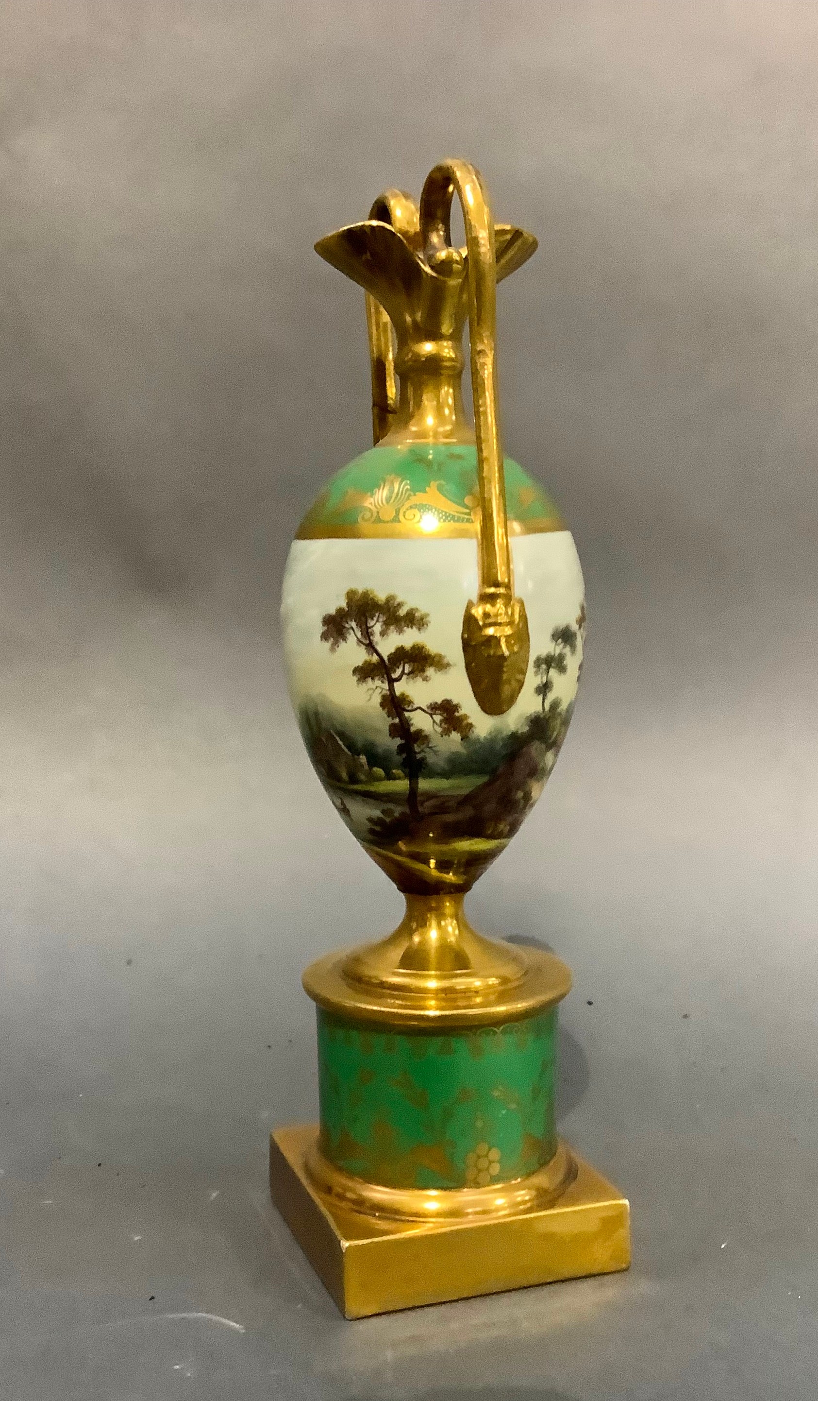 A 19th century continental two handled vase finely painted with a continuous river landscape - Image 2 of 5