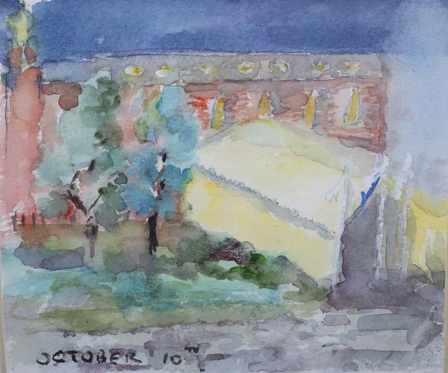 ARR Elizabeth Boyle, Contemporary, Park Square, Leeds with marquee, watercolour, dated 'October