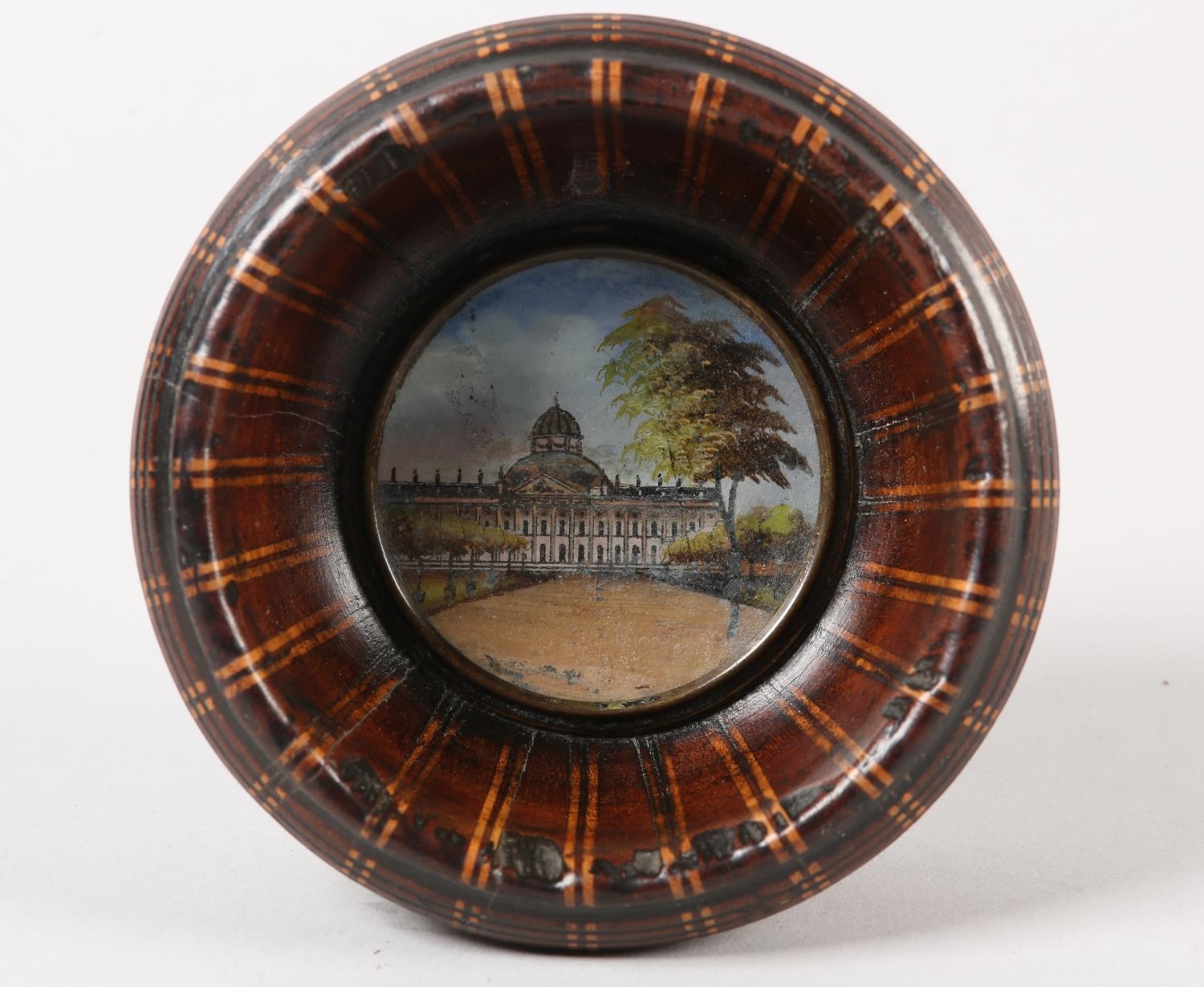 A Late 19th century turned walnut bowl, inlaid in boxwood and ebony vertical banding, the well inset - Image 3 of 4