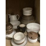 A quantity of Denby Potters Wheel including coffee pot, cups and saucers, sauce boat and stand,