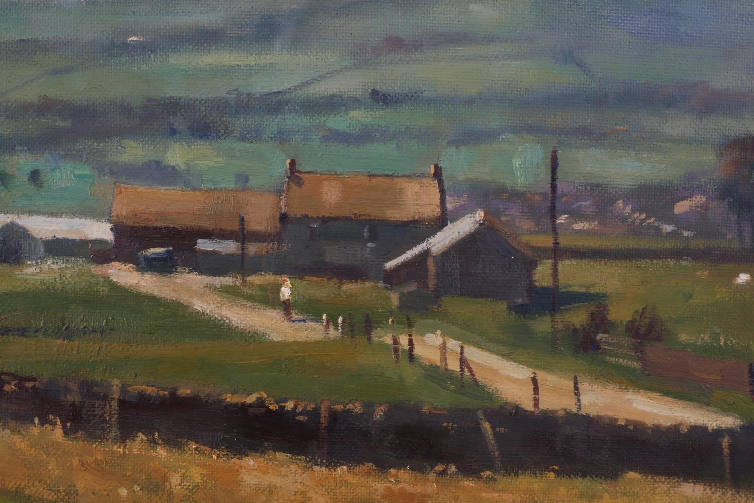 ARR Michael Curgenven (20th/21st century), Wharfe valley view with farmstead, oil on board, signed - Image 3 of 4