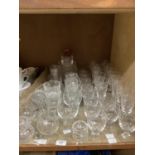 A quantity of cut table glass including wines of various sizes, tumblers, dishes, preserve jars,