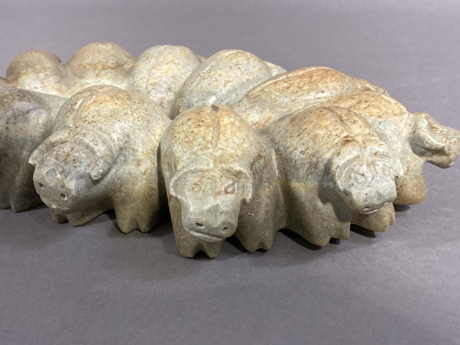 Inuit Carving - Musk Ox Circle by Johanasie Faber 2002, rare carving of twelve musk oxen in the - Image 10 of 11