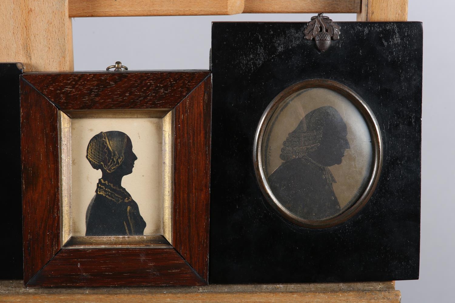 A Victorian silhouette of a young woman detailed in gilt, 7.5cm x 5.75cm, rosewood frame together - Image 3 of 5