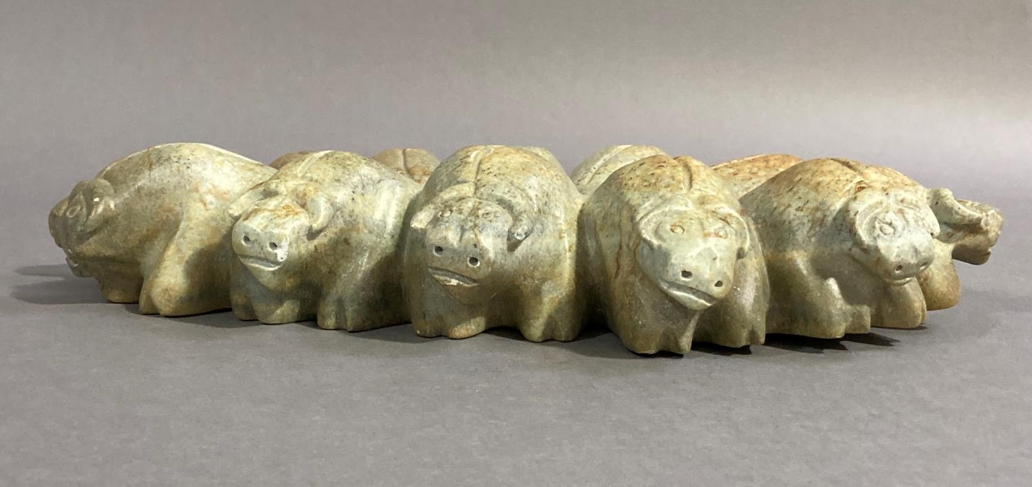 Inuit Carving - Musk Ox Circle by Johanasie Faber 2002, rare carving of twelve musk oxen in the - Image 5 of 11