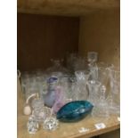 Glassware including decanter, bowl, whisky tumblers, scents etc