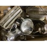 A large quantity of silver plate and other ware including wine cradle, sauceboat, pedestal mug,