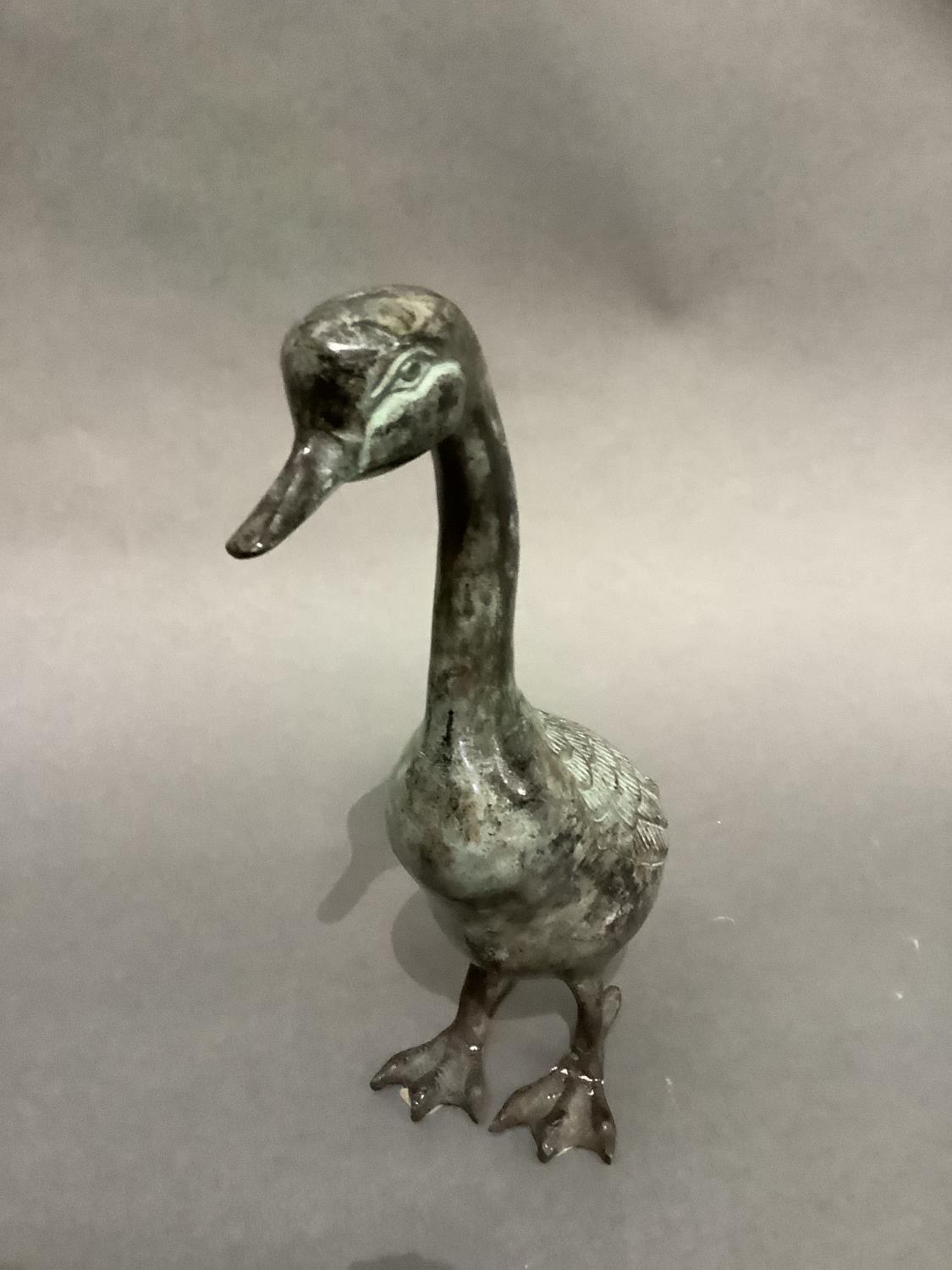 A verdigris bronzed metal figure of a duck, 26.5cm high - Image 2 of 3