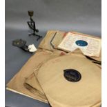 A set of Victorian postal scales together with an AA car badge, a quantity of 78 records and a