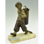 Original Lorenzl Austrian Cold Painted Bronzed Golfing Caddy Figure Striker c1920 - embossed