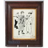 J H Noel Gowers - humorous pen and ink golfing sketch c1920s titled "Gratified" with annotation