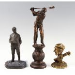 3x Golfing Figures features a resin Golfer measures 13inch approx, Michael Garman Sculpture (