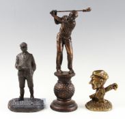 3x Golfing Figures features a resin Golfer measures 13inch approx, Michael Garman Sculpture (