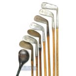 7x Assorted Irons incl a Wright & Ditson Bee Line long iron, Thistle long iron, Metropolitan mashie,