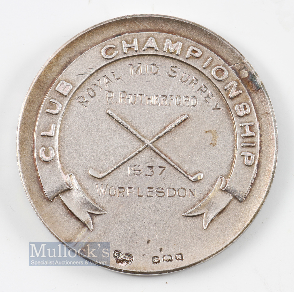 1937 Surrey County Golf Union Club Championship Winners Large Silver Medal - played at Worplesdon - Image 2 of 2