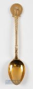 Rare 9ct Gold Golfing Teaspoon with embossed golfing finial and golf clubs stem, hallmarked