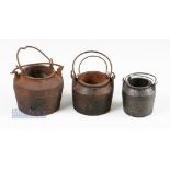 3x Various Golf Club Makers Cast Iron Glue/Lead Kettles - each with removable liners and each