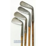 4x various smf irons - R Forgan & Son St Andrews lofting iron, elongated face cleek, general iron,