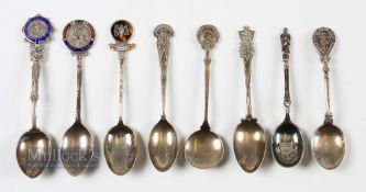 Collection of Various Golf Club Silver and Enamel Golfing teaspoons from 1904 onwards (8)