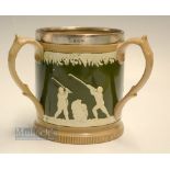 Fine Copeland Late Spode large golfing ceramic silver band tyg c1900 - decorated with golfers in