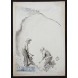 Bert Thomas (b.1883-d.1966) Original humourist pen and ink golfing sketch - with annotation "