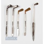 Interesting 1920s set of 4x Sterling Silver Ladies Golf Club Manicures - featuring two with gilt