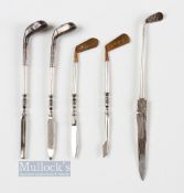 Interesting 1920s set of 4x Sterling Silver Ladies Golf Club Manicures - featuring two with gilt