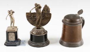 Group of Golfing Trophies (3) - bronze finish lidded tankard engraved to front 'Midland Golf Club