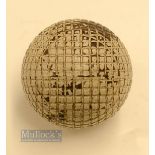 Unnamed Moulded Mesh Guttie Golf Ball c1890 - showing 3x strike marks and with most of the