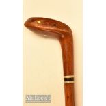 Browned stained wooden putter head style curved sole golf walking stick with black insert with white