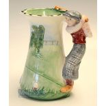 Late Burleigh Ware 'Golfer' jug of tapering shape - painted glazed bowl with hand painted golfer