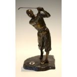 Bobby Jones style bronze spelter golfing figure c. 1940s - mounted on a naturalistic base with red