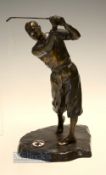 Bobby Jones style bronze spelter golfing figure c. 1940s - mounted on a naturalistic base with red