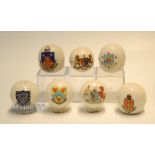 Collection of Ceramic Crested Ware Bramble Pattern Golf Balls (7): 2x mounted on golf tee style
