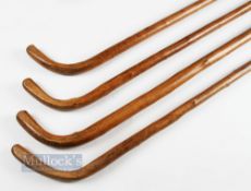 4x Early Bent Wood Hockey / Shinty sticks, all with signs of wear and use