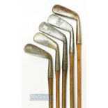 5x various makers smf irons - Forrester Elie & Earlsferry round back cleek with lemon wood shaft and