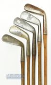 5x various makers smf irons - Forrester Elie & Earlsferry round back cleek with lemon wood shaft and