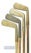 4x Early bronze blade putters incl' W Gibson of Kinghorn star mark putting iron, Auchterlonie &