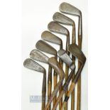 10x various irons incl flange bottom mid iron, A McDonald, St Andrews iron, D7W Auchterlonie deep