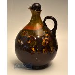 Royal Doulton Kingsware Golfing Whisky flagon c1930s - dark treacle finish decorated with Crombie