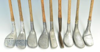 9x Assorted Alloy mallet putters incl' Imperial Golf, E A Hooker, marked cleek, Vee model (cracked),