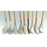 9x Assorted Alloy mallet putters incl' Imperial Golf, E A Hooker, marked cleek, Vee model (cracked),