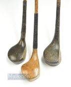 3x various late scare head woods - T Morris dark stained persimmon driver, W Rea dark stained