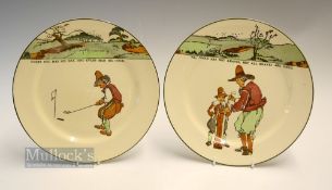 2x Royal Doulton Golfing Series Ware Proverb Dinner Plates -decorated with Crombie style golfing