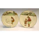 2x Royal Doulton Golfing Series Ware Proverb Dinner Plates -decorated with Crombie style golfing