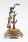 1930s Lady's Silver Golfing Hatpin Stand and Ring Holder - the period golf bag is hallmarked