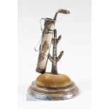 1930s Lady's Silver Golfing Hatpin Stand and Ring Holder - the period golf bag is hallmarked