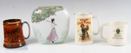Golfing Ceramics (4) - later 20th century vase with hand painted lady golfer design, signed