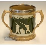 Fine Copeland Late Spode large golfing ceramic silver band tyg early c1900s - decorated with golfers